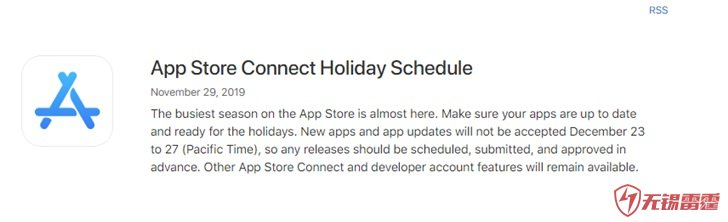 苹果揭示开发者12月无锡微信开发公司23日至27日不接受App更新及发